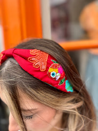 Colourful Embellished Headband | Red