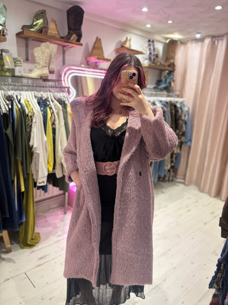 Wool Mix Cocoon Coat | Dusky Lilac