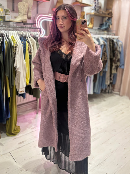 Wool Mix Cocoon Coat | Dusky Lilac