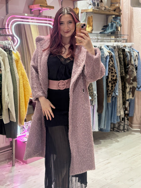 Wool Mix Cocoon Coat | Dusky Lilac