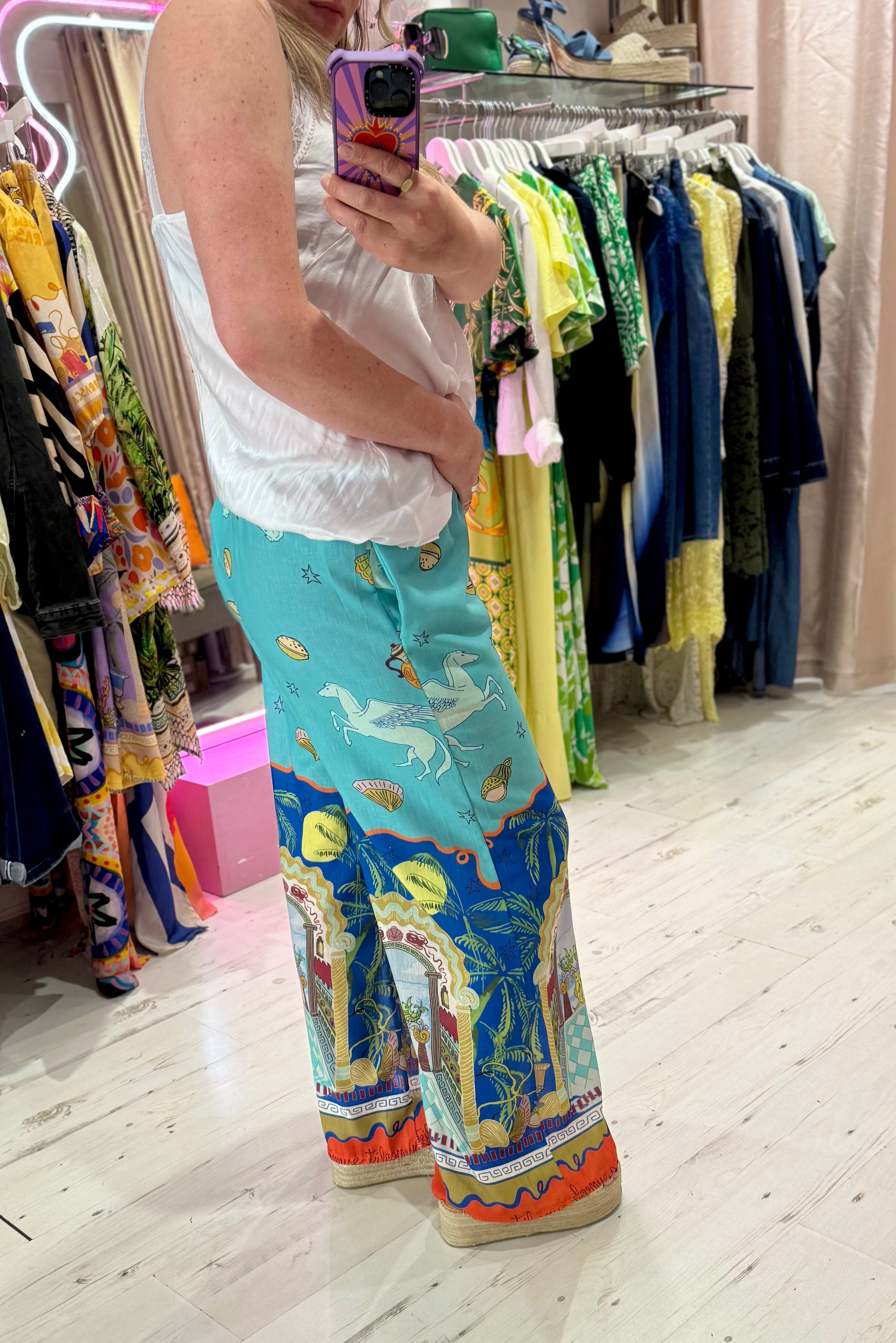 Pegasus Linen Mix Palazzo Trousers | Aquamarine