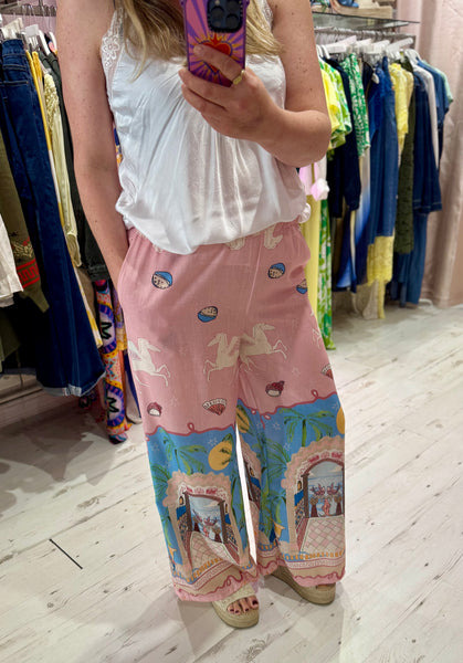 Pegasus Linen Mix Palazzo Trousers | Pink