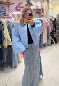 Lightweight Quilted Bomber Jacket with Balloon Sleeves | Baby Blue