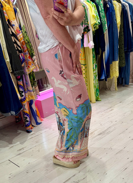Pegasus Linen Mix Palazzo Trousers | Pink