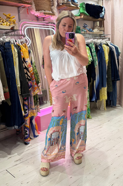 Pegasus Linen Mix Palazzo Trousers | Pink