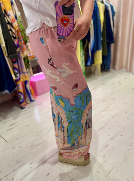 Pegasus Linen Mix Palazzo Trousers | Pink