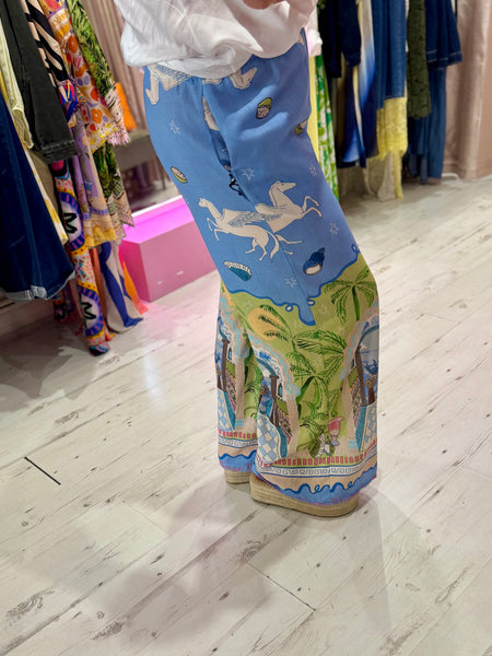 Pegasus Linen Mix Palazzo Trousers | Sky Blue