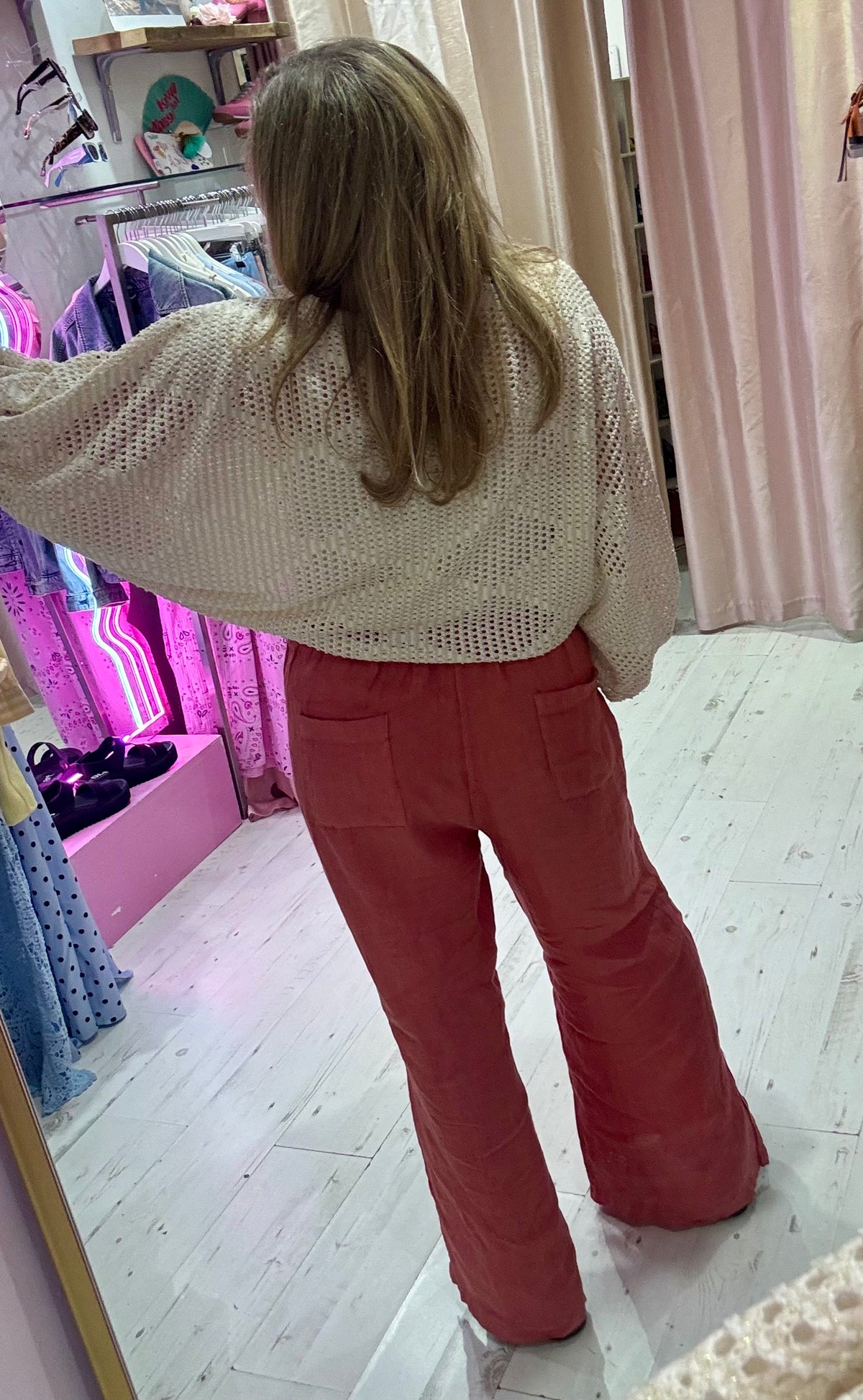 Linen Wide Leg Trousers with Ankle Split | Soft Terracotta