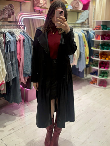 Faux Leather Trench Coat | Black