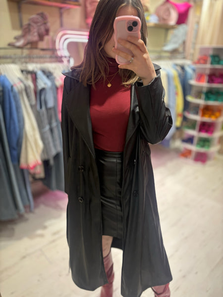 Faux Leather Trench Coat | Black