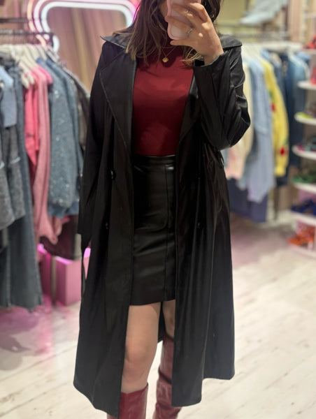 Faux Leather Trench Coat | Black