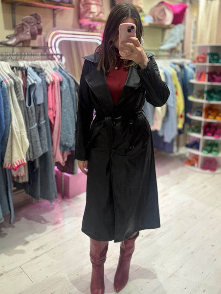 Faux Leather Trench Coat | Black