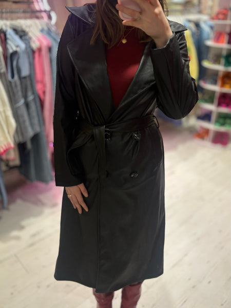 Faux Leather Trench Coat | Black