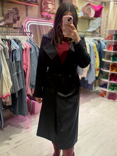Faux Leather Trench Coat | Black