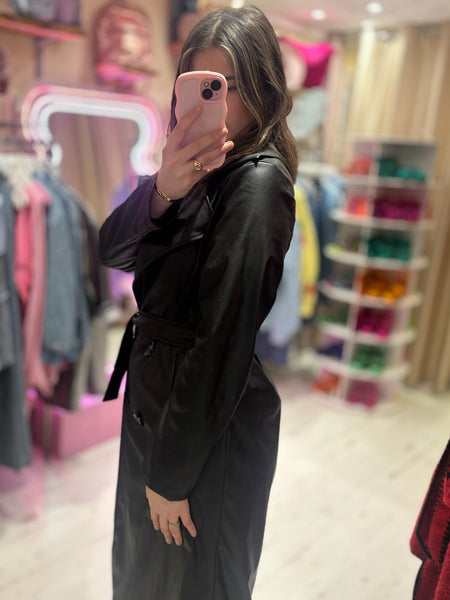 Faux Leather Trench Coat | Black