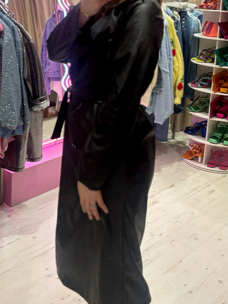 Faux Leather Trench Coat | Black