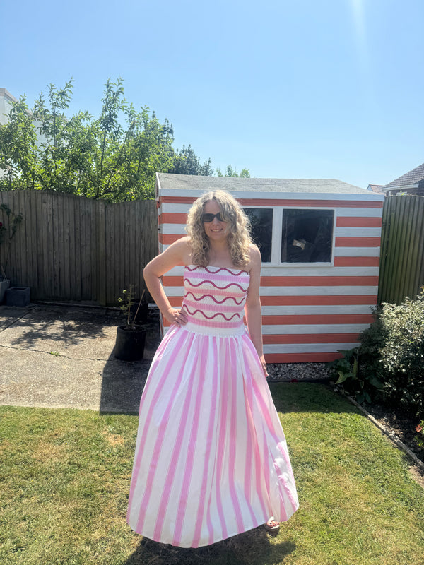 Bandeau Striped Sun Dress | Pink/White