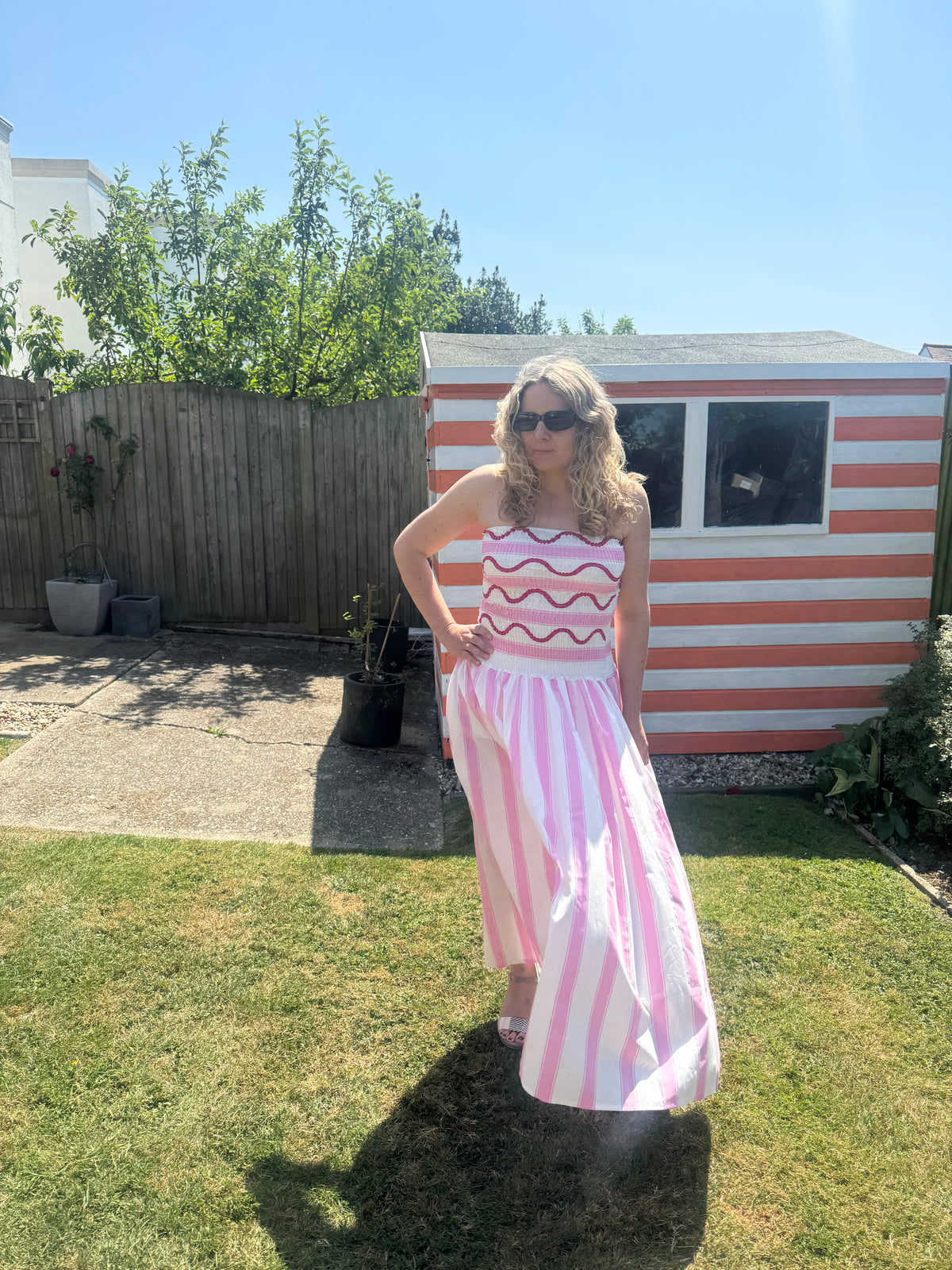 Bandeau Striped Sun Dress | Pink/White