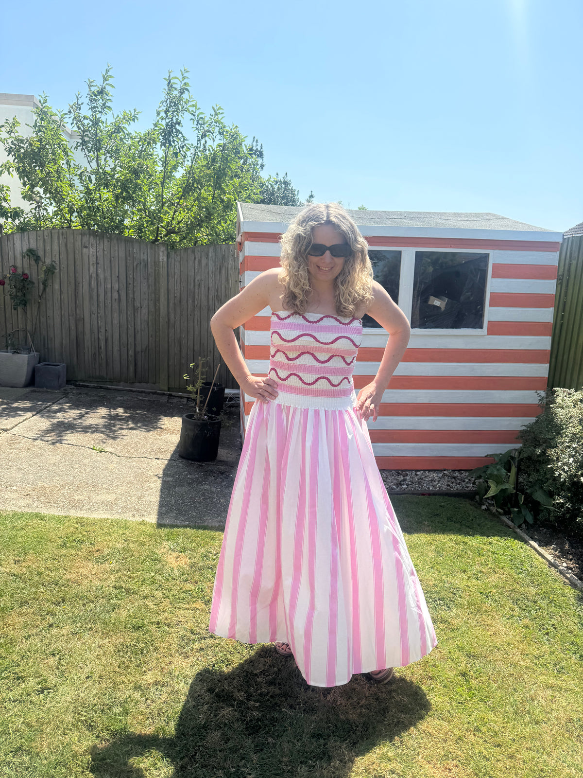 Bandeau Striped Sun Dress | Pink/White