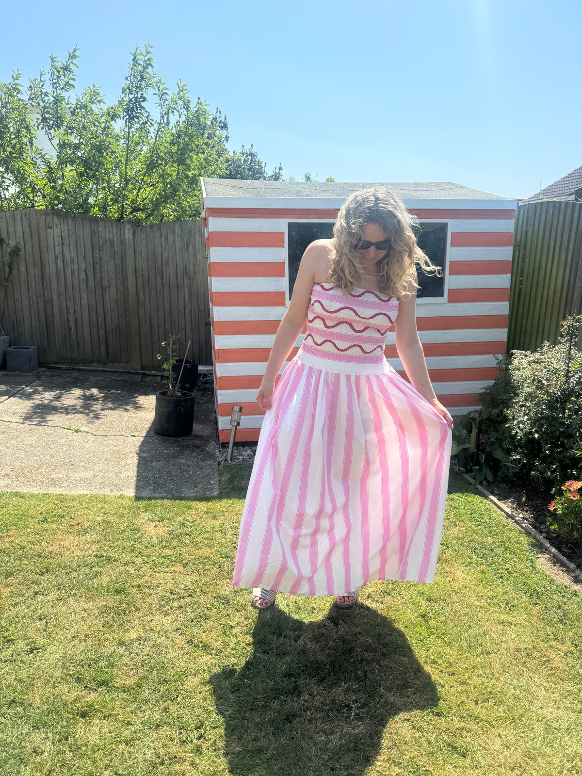 Bandeau Striped Sun Dress | Pink/White