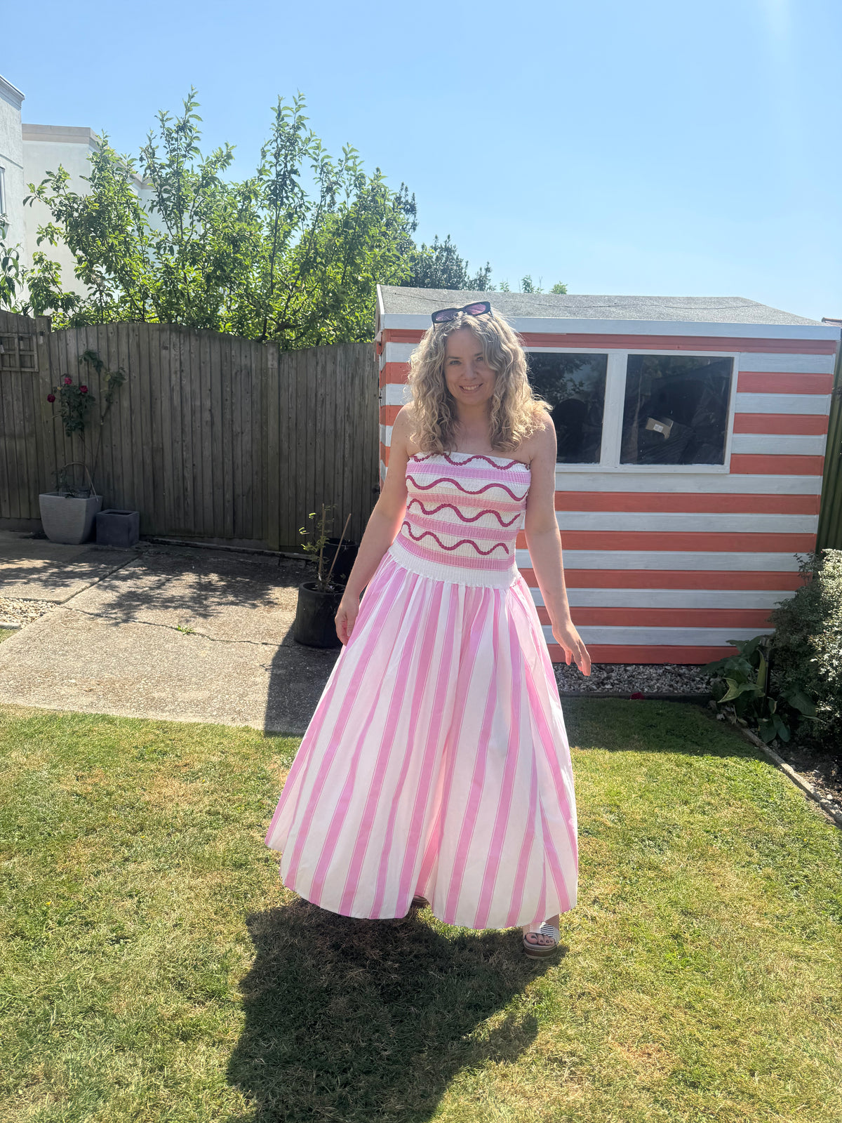 Bandeau Striped Sun Dress | Pink/White
