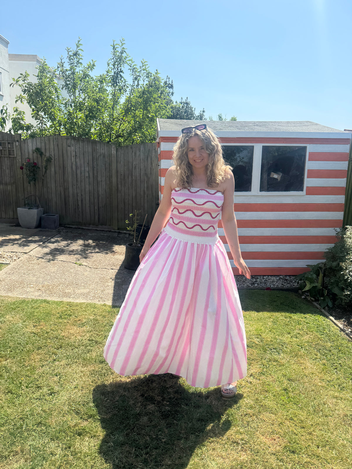 Bandeau Striped Sun Dress | Pink/White