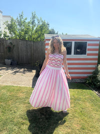Bandeau Striped Sun Dress | Pink/White