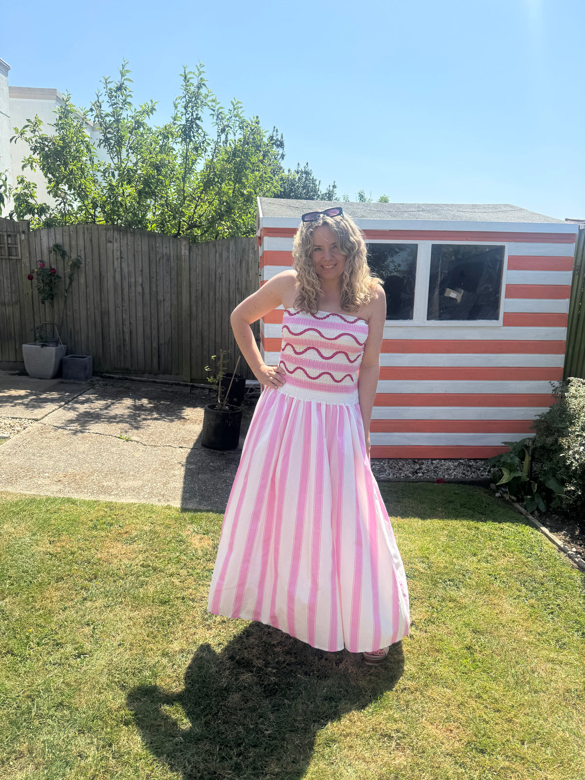 Bandeau Striped Sun Dress | Pink/White