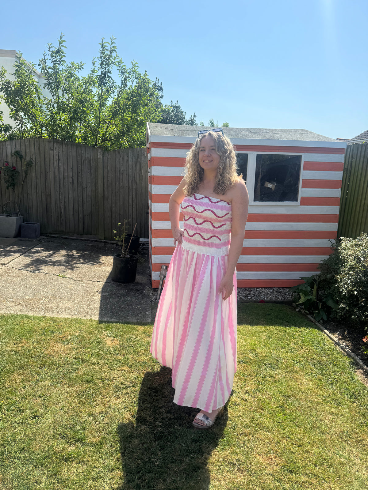 Bandeau Striped Sun Dress | Pink/White