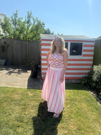 Bandeau Striped Sun Dress | Pink/White