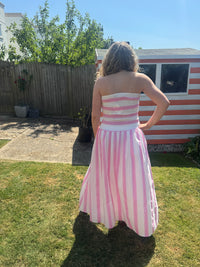 Bandeau Striped Sun Dress | Pink/White