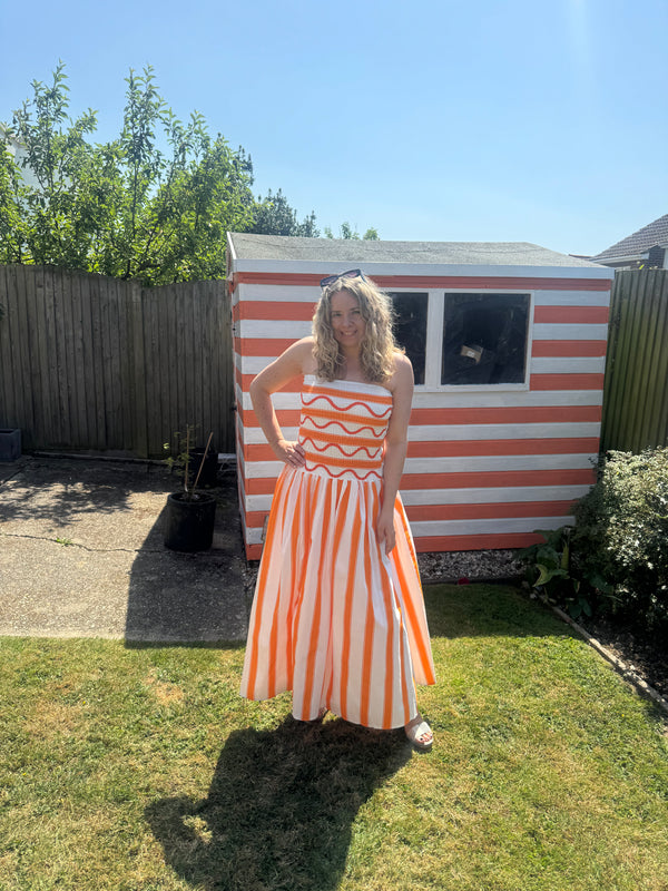 Bandeau Striped Sun Dress | Orange/White