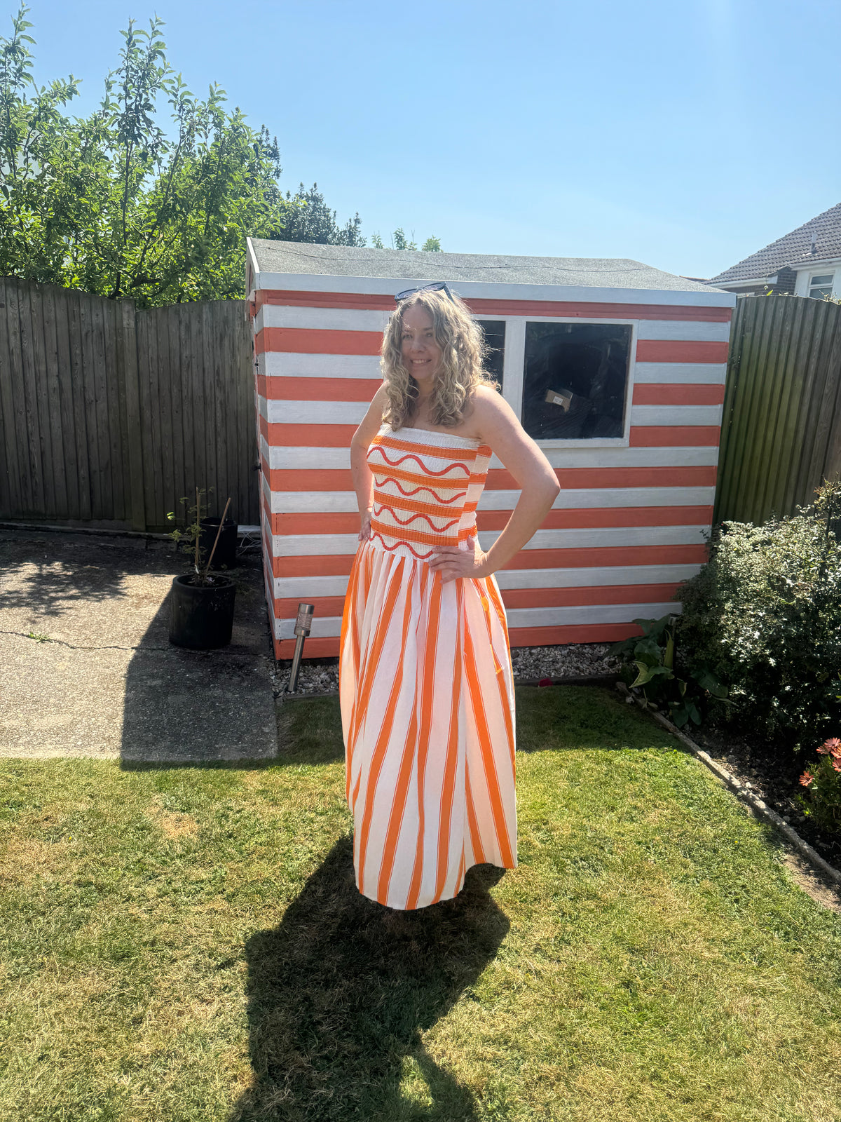 Bandeau Striped Sun Dress | Orange/White