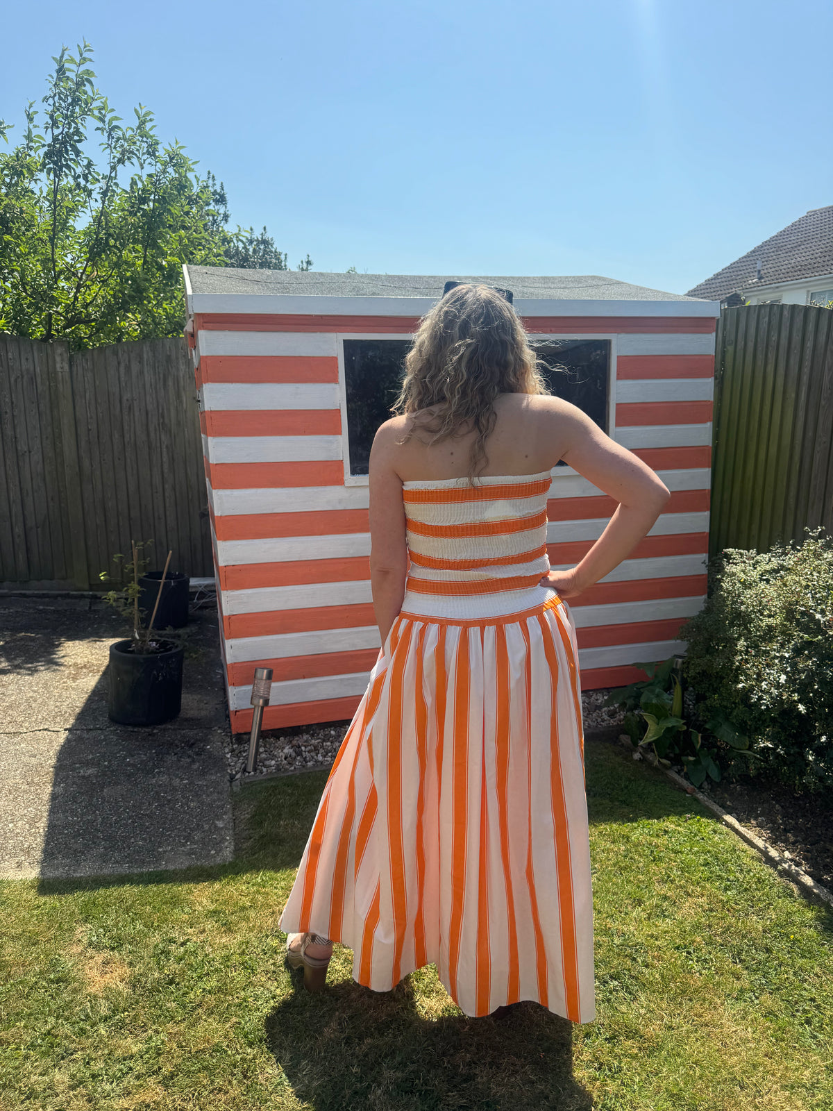 Bandeau Striped Sun Dress | Orange/White