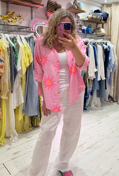 Sun Print Cotton Cheesecloth Shirt | Pink/Orange