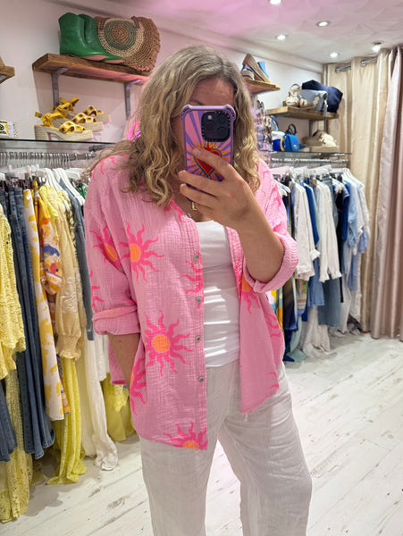 Sun Print Cotton Cheesecloth Shirt | Pink/Orange