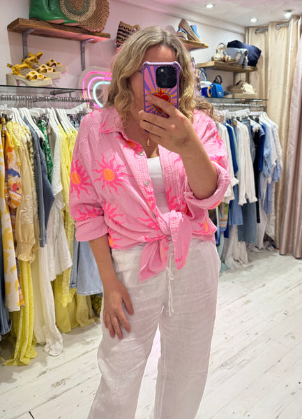 Sun Print Cotton Cheesecloth Shirt | Pink/Orange