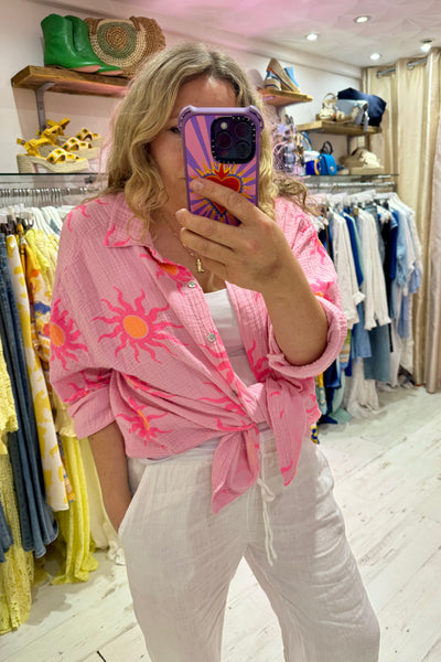Sun Print Cotton Cheesecloth Shirt | Pink/Orange