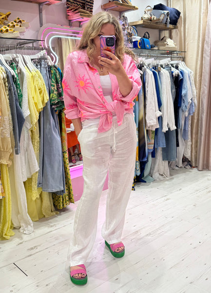 Sun Print Cotton Cheesecloth Shirt | Pink/Orange