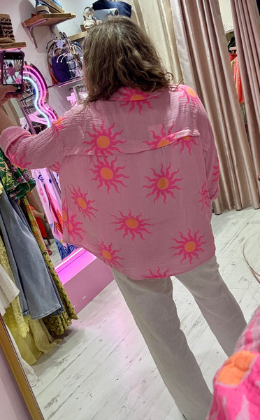 Sun Print Cotton Cheesecloth Shirt | Pink/Orange