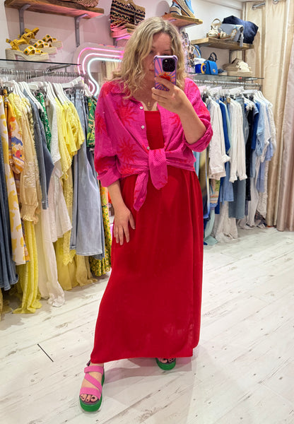 Sun Print Cotton Cheesecloth Shirt | Hot Pink/Red