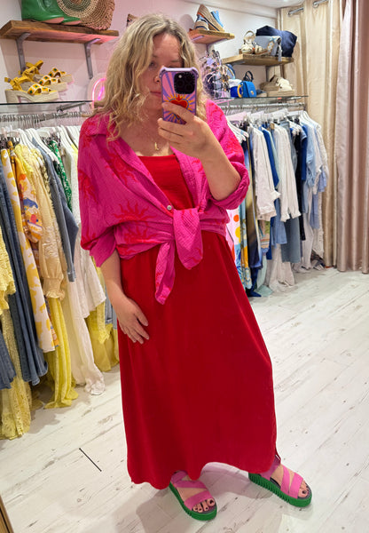 Sun Print Cotton Cheesecloth Shirt | Hot Pink/Red