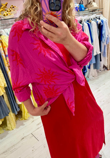 Sun Print Cotton Cheesecloth Shirt | Hot Pink/Red