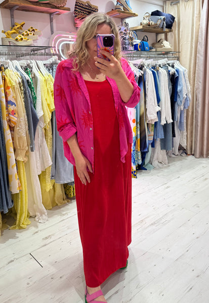 Sun Print Cotton Cheesecloth Shirt | Hot Pink/Red