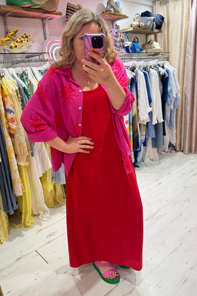 Sun Print Cotton Cheesecloth Shirt | Hot Pink/Red