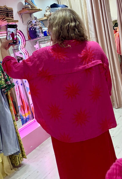 Sun Print Cotton Cheesecloth Shirt | Hot Pink/Red
