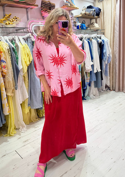 Sun Print Cotton Cheesecloth Shirt | Light Pink/Red