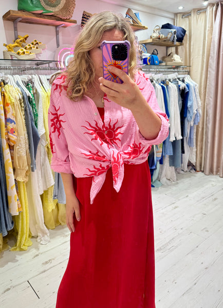 Sun Print Cotton Cheesecloth Shirt | Light Pink/Red