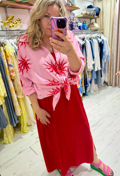 Sun Print Cotton Cheesecloth Shirt | Light Pink/Red