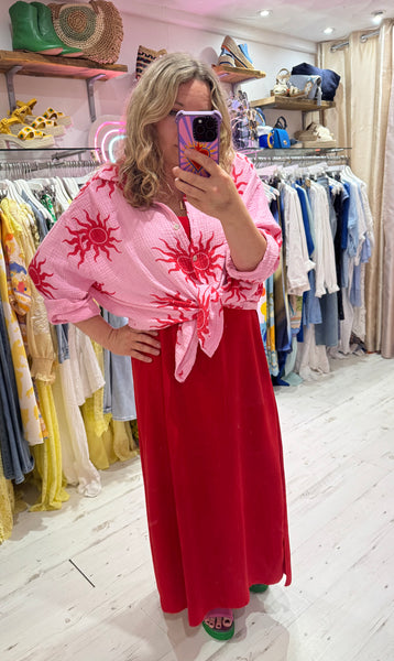 Sun Print Cotton Cheesecloth Shirt | Light Pink/Red